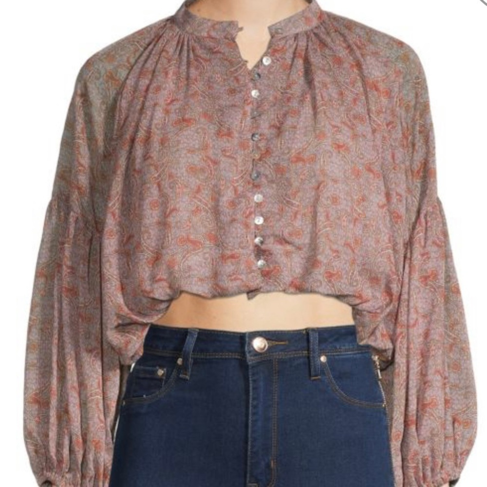 HL AFFAIR Paisley Cropped Blouse-Pink/Multi-Medium. NWT